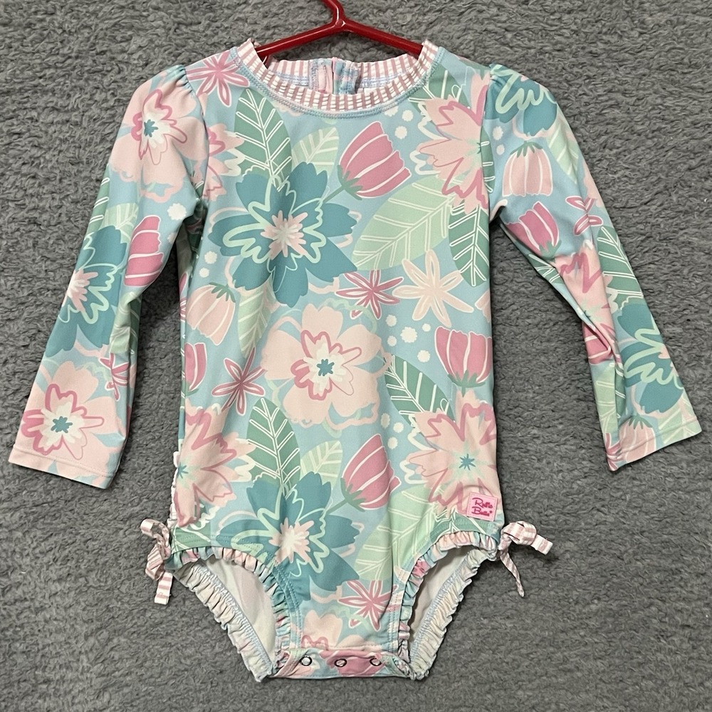 Ruffle Butts Girls One-Piece Swimsuit 2T Rash Guard Floral Long Sleeve Bows